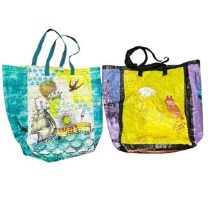 2 Rare Trader Joe's Reusable Grocery Shopping Bag Pirate Ship Crab Moon Map